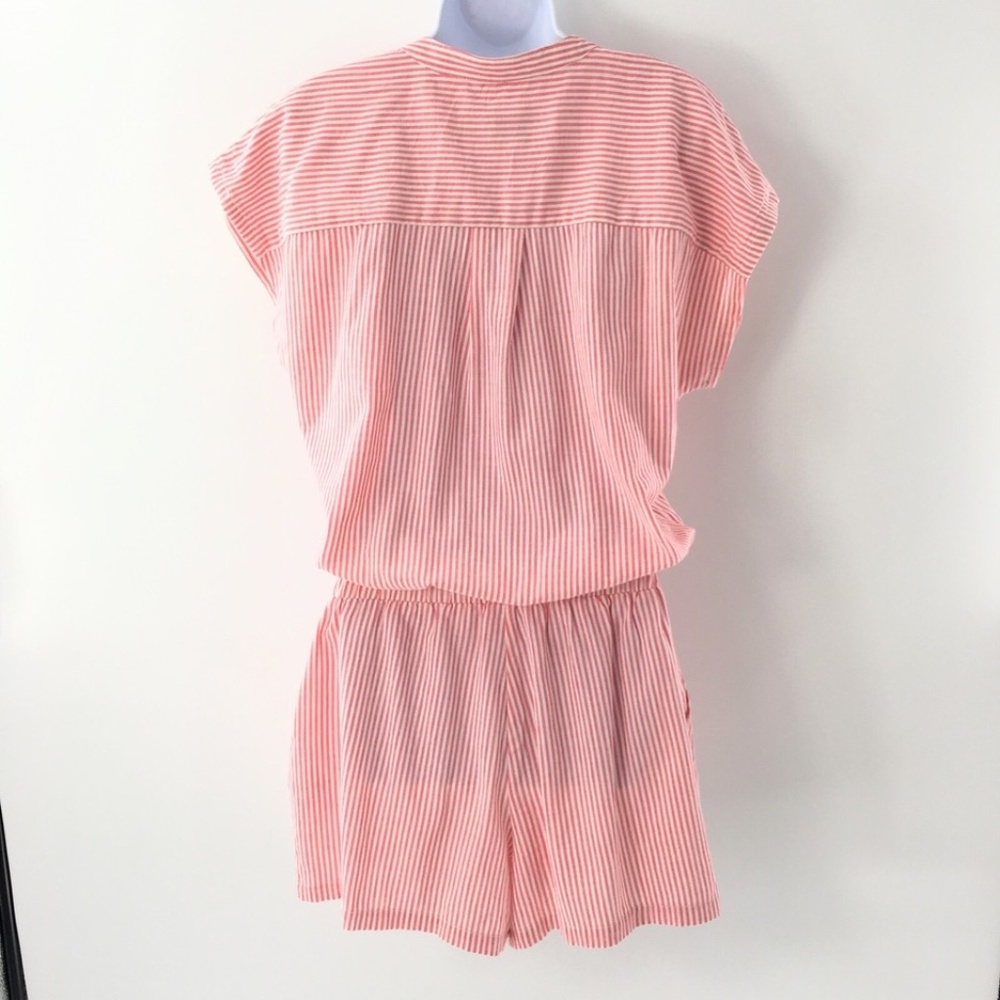 Michael Stars Shantel Romper Drawstring Pockets Pink White Striped Shorts Sz M - Picture 8 of 13